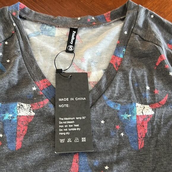 PrinStory Gray Patriotic Print Long Sleeve Knit Top NWT - Picture 6 of 11